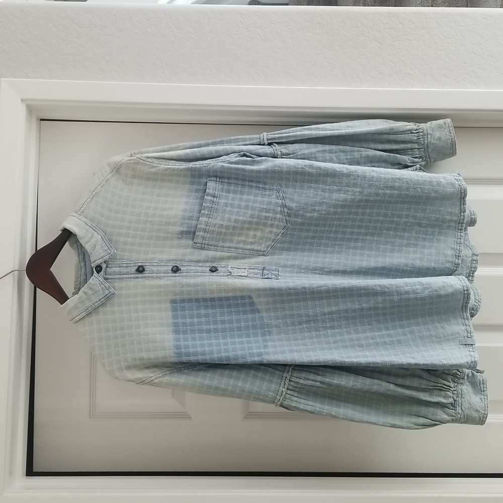 Free People denim top exaggerated lower sleeve